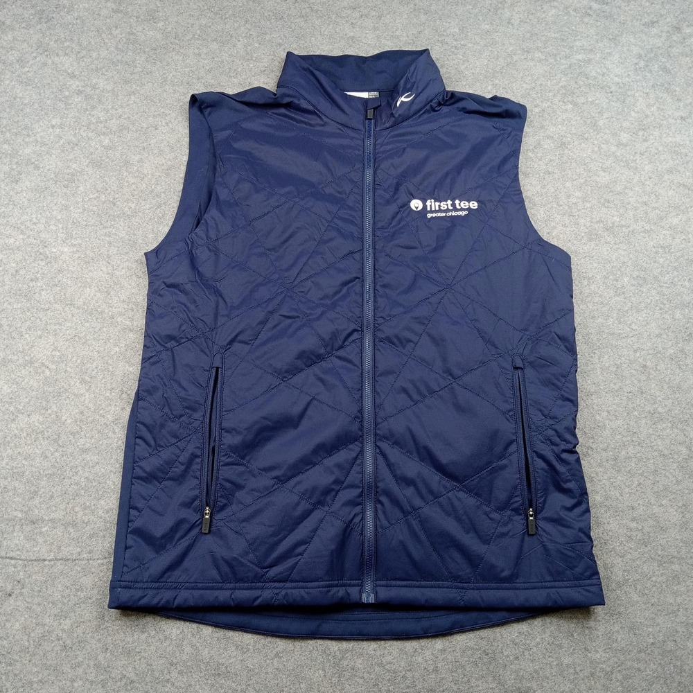 KJUS Vest Mens Large Blue Quilted Full Zip Golf Insulated Outdoor Logo
